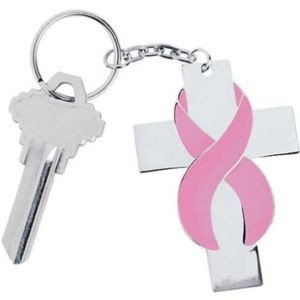 Cross pink ribbon keychain.